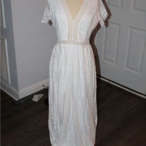 White lace crochet maxi dress